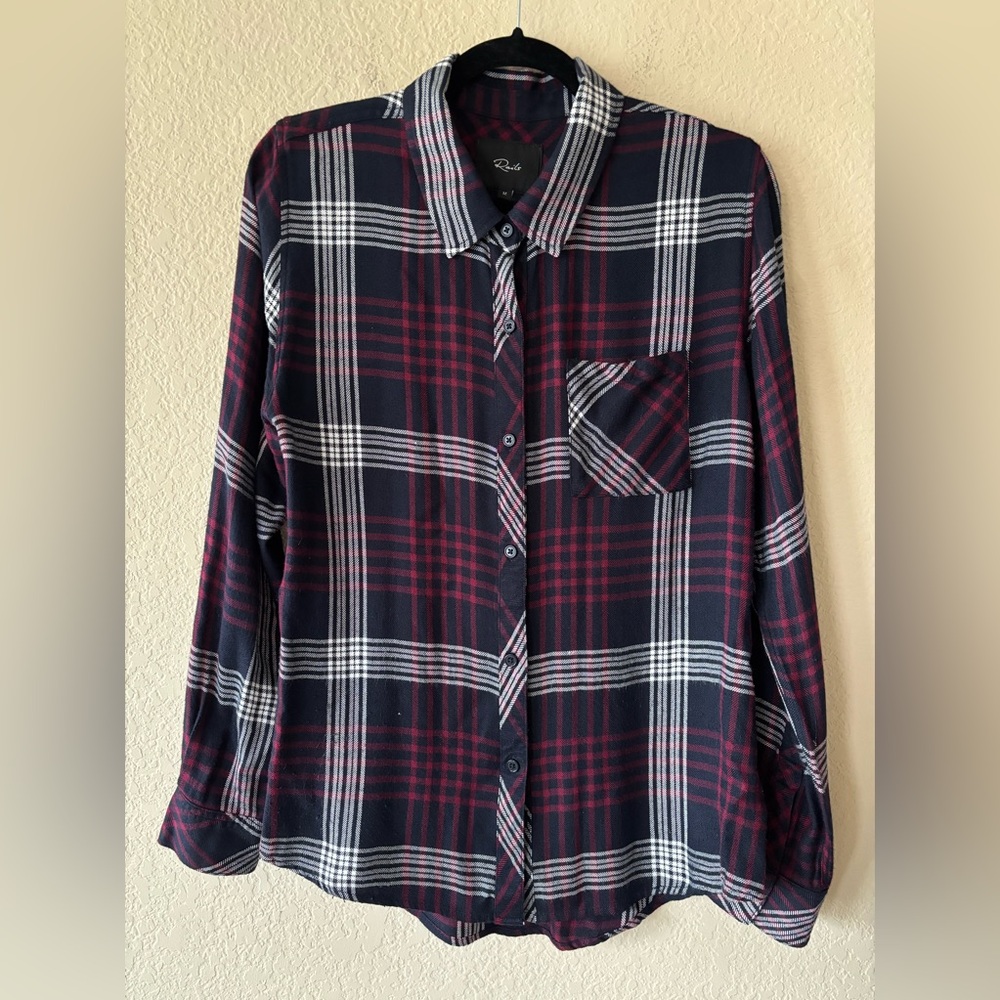 Rails Navy and Merlot Hunter Plaid Button‎ Front Shirt sz Medium